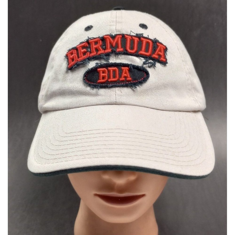 BERMUDA BDA lettering stitched JHATS distressed beige Embroidered Baseball Cap